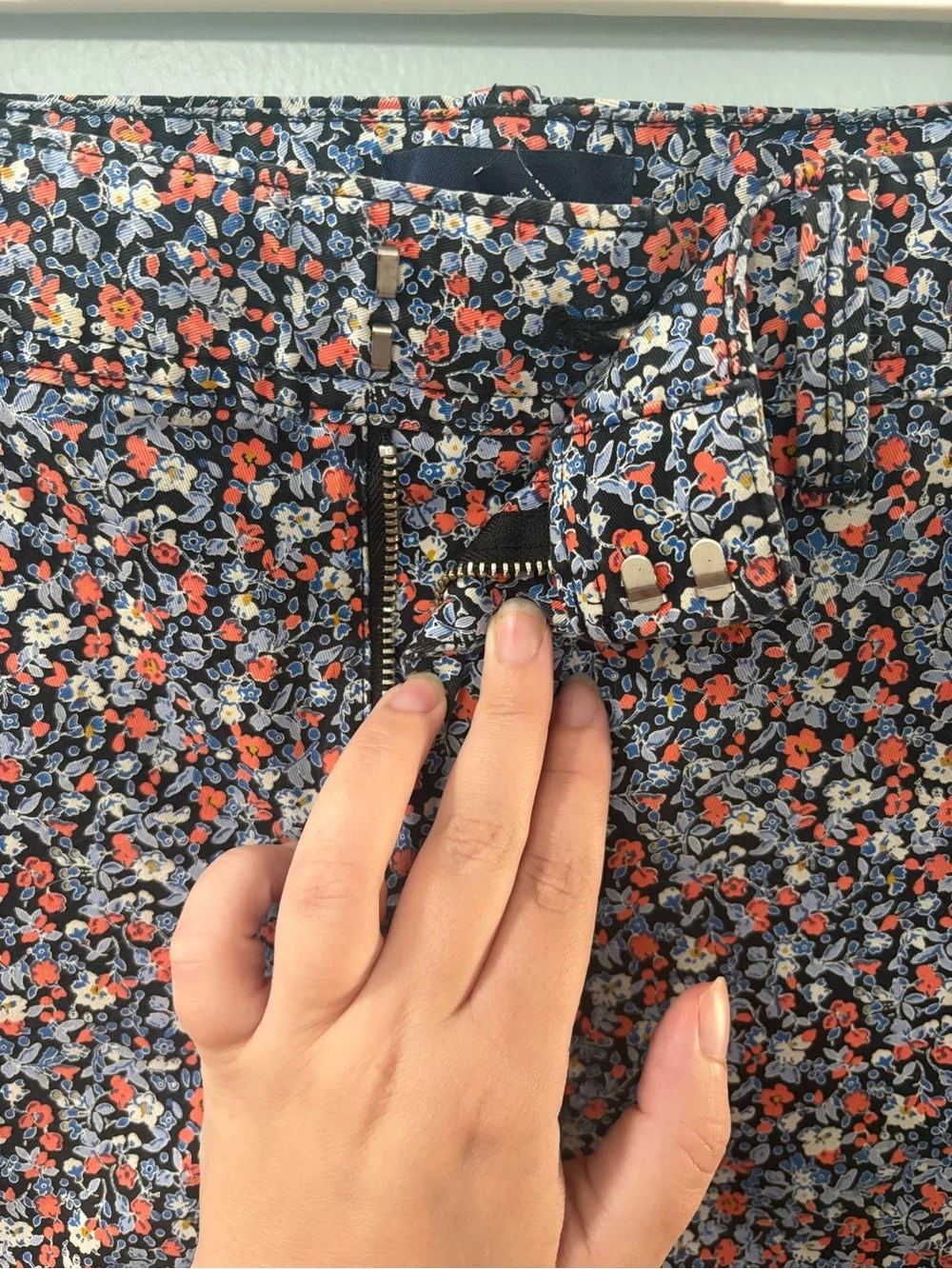 GAP Floral Jean Shorts - Navy with Coral and Light Blue